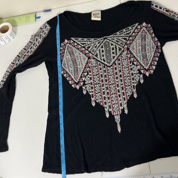 Vocal Embellished Boho-Chic Southwestern Long-Sleeved Shirt Women's Size M - Picture 8 of 9